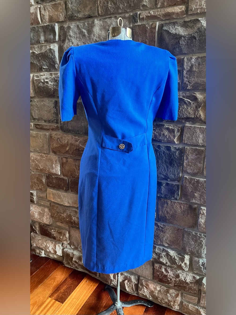 Blue Button-Front Women's Dress - Picture 2 of 6